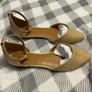 NWT - A.N.A. Gold/Bamboo Ankle Strap Flats - Size 10